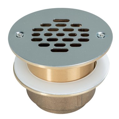 2 inch x 3 inch Shower Drain with 4-1/4 inch Brass Square Strainer, Chrome  Plated