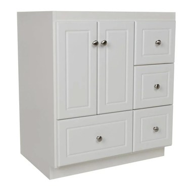 Ultraline 30 in. W x 21 in. D x 34.5 in. H Vanity with Left Drawers Cabinet Only in Satin White Ultraline 30 in. W x 21 in. D x 34.5 in. H Vanity with Left Drawers Cabinet Only in Satin White