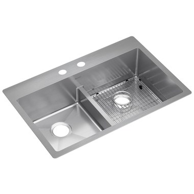 STYLISH 33 inch Slim Low Divider Double Bowl Undermount Kitchen Sink