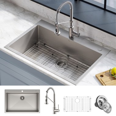 Kraus KCA-1200 Ellis 33-inch 16 Gauge Undermount Kitchen Sink Combo Set with Bolden 18-inch Pull-Down Commercial Kitchen Faucet in Stainless Steel